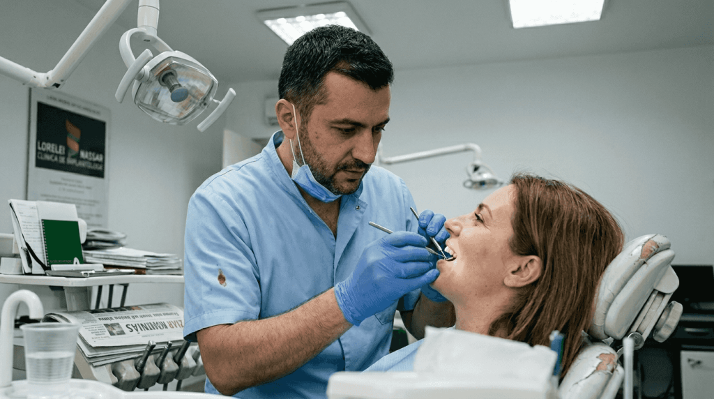 De ce e necesară albirea dinților: ghid complet 2026 8 Medicul stomatolog evaluează pacientul înainte de procedura de albire a dinților.