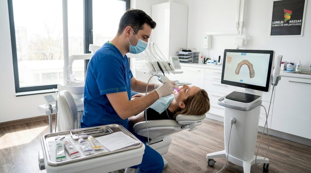 Medicul folosește o scanare 3D pentru a obține o imagine detaliată a danturii pacientului.