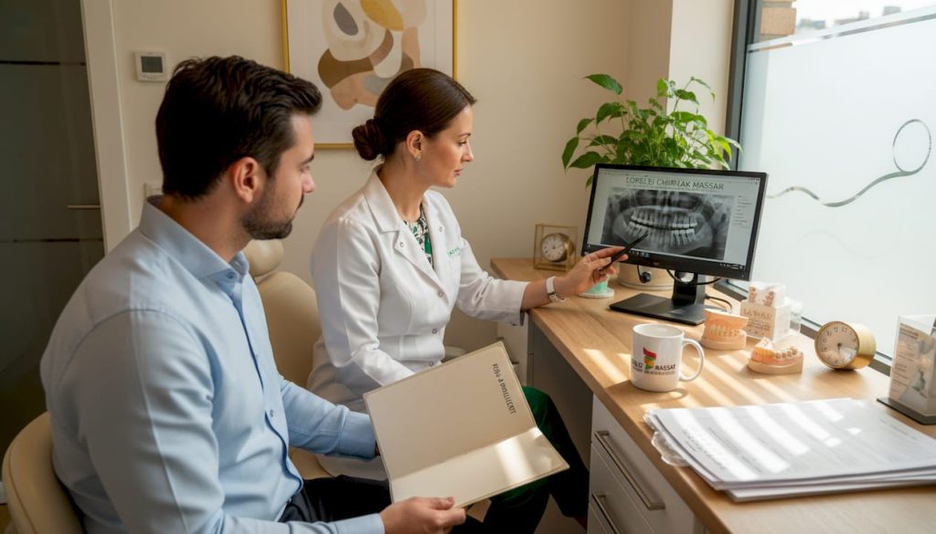 Cum alegi tratamentul dentar potrivit: ghid complet 5 Medicul stomatolog discută cu pacientul într-un cabinet modern și luminos.