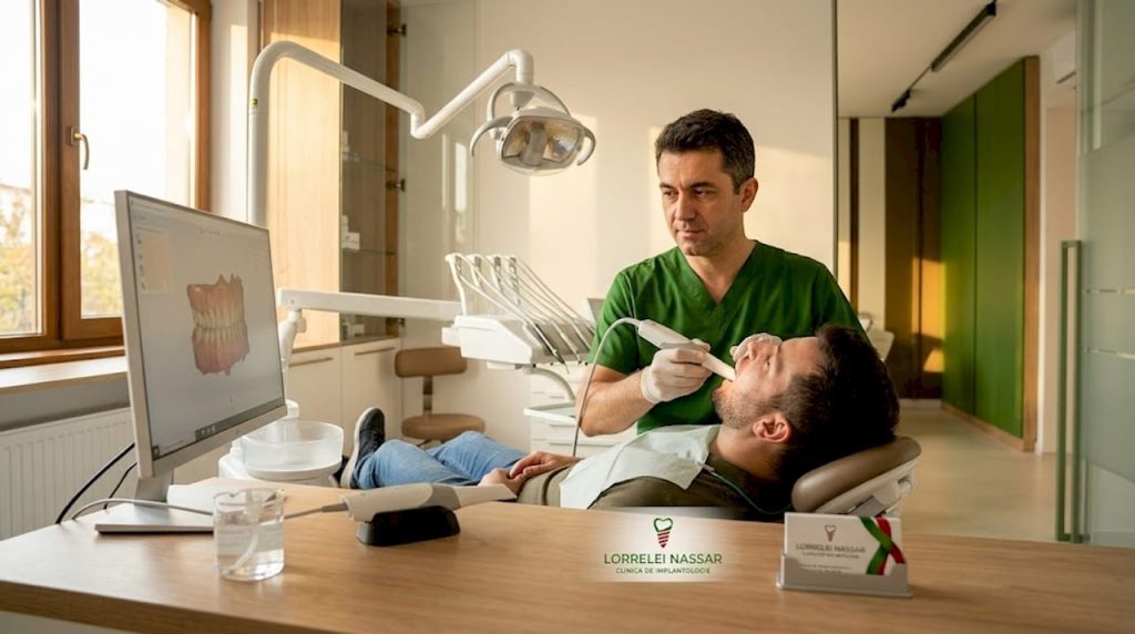 Inovații digitale în stomatologie: precizie și eficiență reală 10 Medic stomatolog care realizează amprentarea digitală cu ajutorul unui scaner intraoral