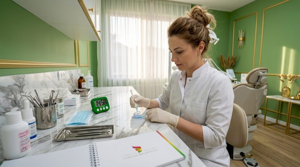 Avantajele albirii profesionale: ghid complet 2026 4 Medicul stomatolog pregătește gutiera pentru albirea dinților, chiar în cabinet.
