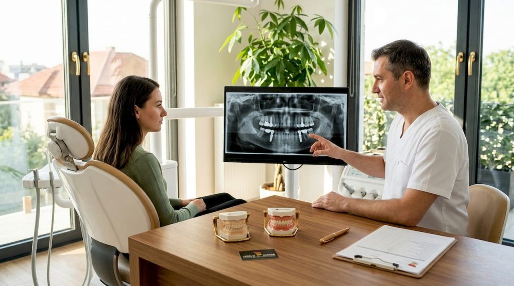 Workflow consultație Invisalign: ghid complet 2026 1 O pacientă poartă o discuție cu medicul ei despre tratamentul cu Invisalign, chiar în cabinet.