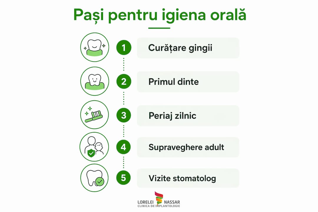 Infografic: Cum să ai grijă de dinții bebelușului – pașii esențiali pentru o igienă orală corectă