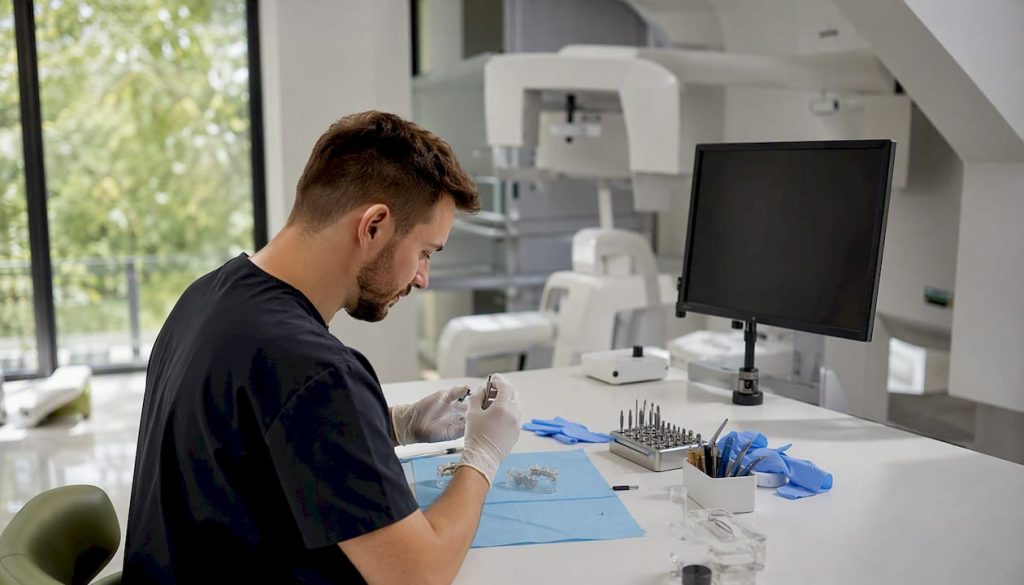 Sală de implantologie dotată cu CBCT și instrumentar modern într-o clinică stomatologică
