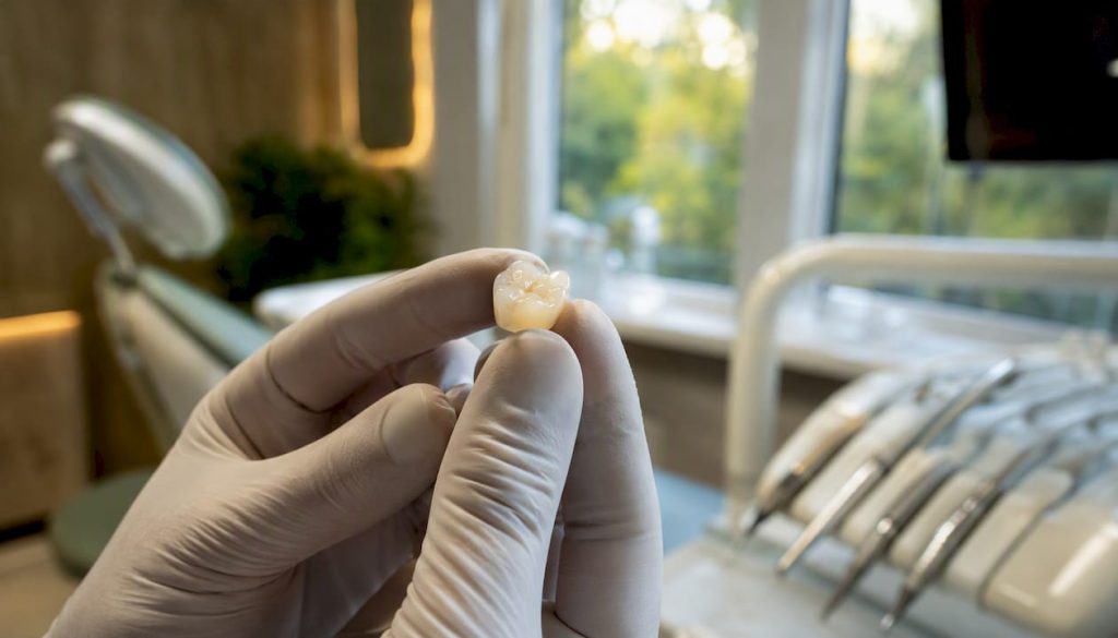 Stomatologul prezintă o coroană dentară ceramică