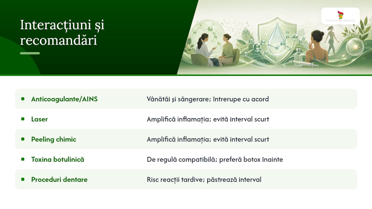 Diagramă a interacțiunilor acidului hialuronic cu tratamente și medicamente